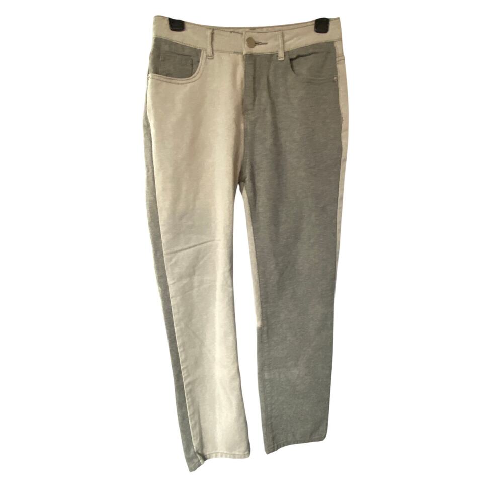Emmiol Women's S Two Tone Colorblock Jeans Gray White Retro Colorblock Cotton